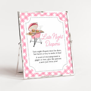 Pink Burger BBQ Baby Shower Late Night Diapers Poster