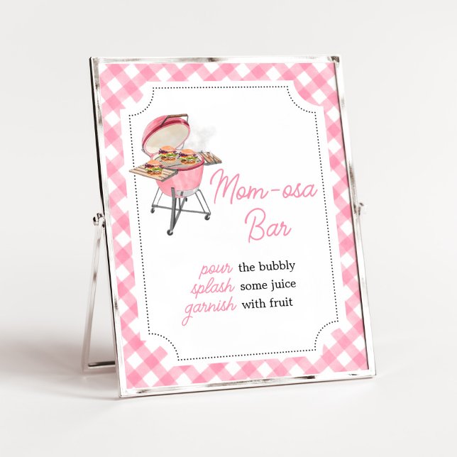 Pink Burger BBQ Baby Shower Mum Osa Bar  Poster (Girl Backyard BBQ Baby Shower Mom Osa Bar Sign)