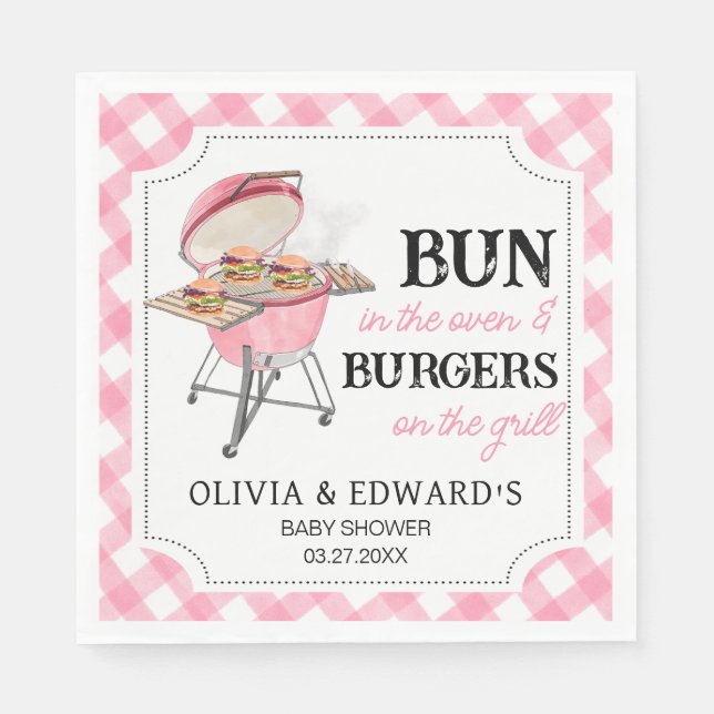Pink Burger BBQ Baby Shower Napkin (Front)