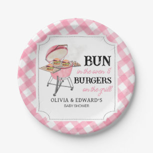 Pink Burger BBQ Baby Shower Paper Plate