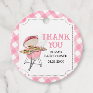 Pink Burger BBQ Baby Shower Round Favour Tags