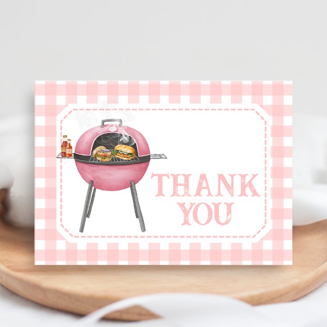 Pink Burger BBQ Baby Shower Thank You Card (Bun and Burgers Baby Shower Thank you Card)
