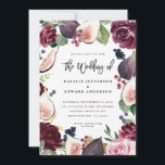 Pink, burgundy and fig floral wedding invitation<br><div class="desc">Pink,  burgundy and fig watercolor floral wedding invitation. Watercolor floral,  foliage and hand painted fruit. Part of a wedding suite. Background colour can be customised.</div>