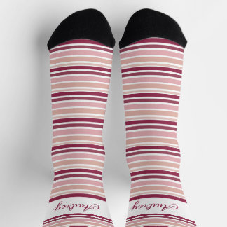 Pink Burgundy And White Stripe Socks