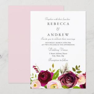 Pink Burgundy & Blush Flowers Wedding Invite