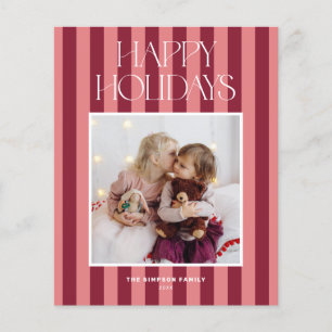 Pink Burgundy Budget Christmas Holiday Photo Card