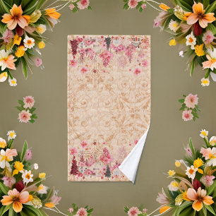 Pink Burgundy Cream Holiday Village Hand Towel