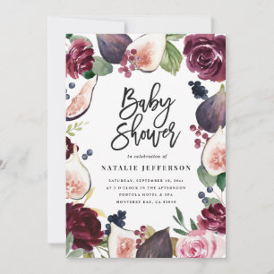 Pink, burgundy, + fig watercolor floral and script