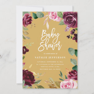 Pink, burgundy, + fig watercolor floral and script