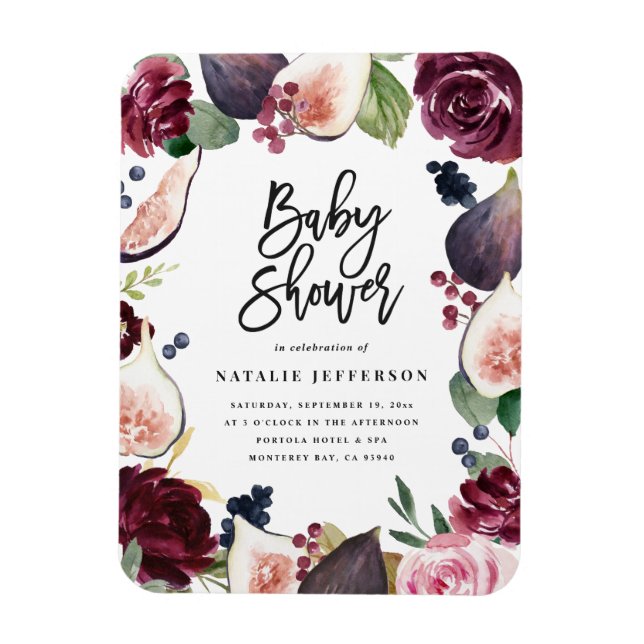 Pink, burgundy, + fig watercolor floral and script magnet (Vertical)