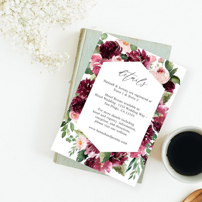Pink & Burgundy Floral 7 Details Enclosure Card (Creator Uploaded)