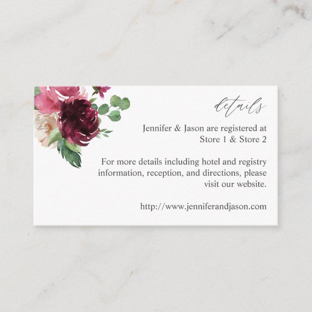 Pink & Burgundy Floral 7 Enclosure Card (Front)