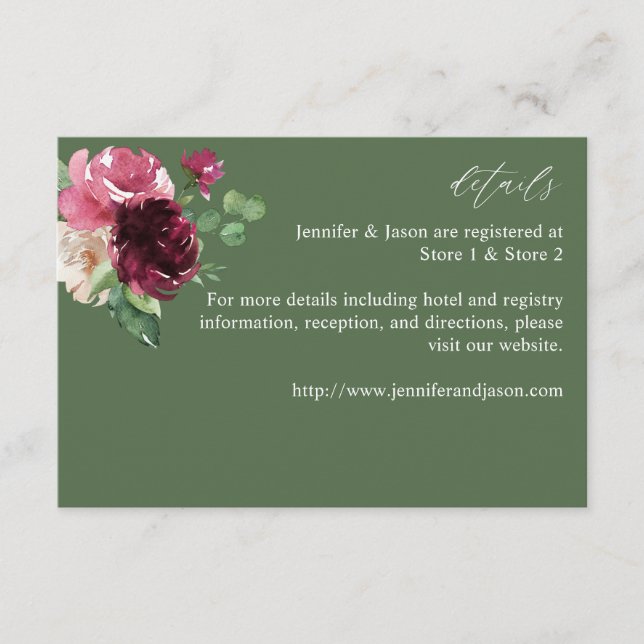 Pink & Burgundy Floral 7 - Green Enclosure Card (Front)