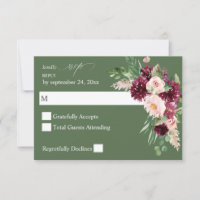 Pink & Burgundy Floral 7 no Meal RSVP  - Green V3