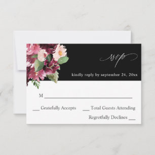 Pink & Burgundy Floral 7 no Meal RSVP V2 - Black Card