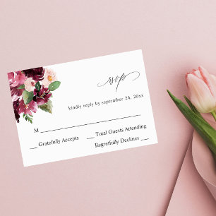 Pink & Burgundy Floral 7 no Meal RSVP V2 Card
