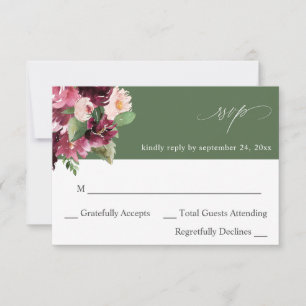 Pink & Burgundy Floral 7 no Meal RSVP V2  - Green Card