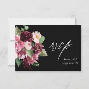 Pink & Burgundy Floral 7 w Meal RSVP - Black