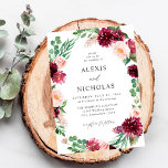 Pink & Burgundy Floral 7 Wedding Invitation<br><div class="desc">Send your guests a beautiful wedding invitation with your beautiful Pink & Burgundy Floral 7  Wedding Invitation.</div>