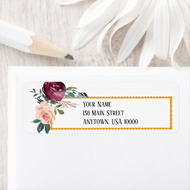 Pink & Burgundy Floral Address Label (Insitu)