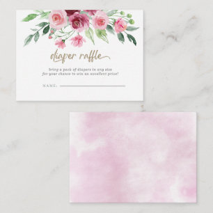 Pink Burgundy Floral Baby Shower Diaper Raffle Enclosure Card