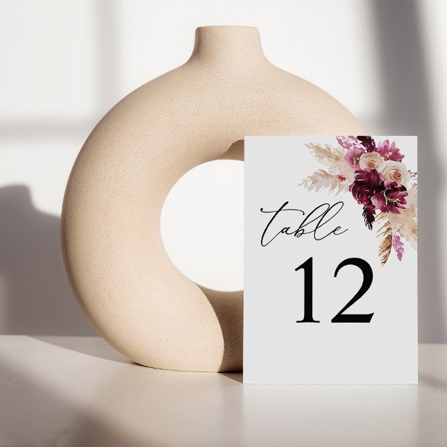 Pink & Burgundy Floral Boho Table Number (Creator Uploaded)