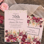 Pink Burgundy Floral Gold Glitter 70th Birthday Invitation<br><div class="desc">Elegant pink and burgundy watercolor floral and greenery 70th birthday party invitation with gold glitter. Contact me for assistance with customisation or to request additional matching or coordinating Zazzle products for your celebration.</div>