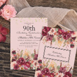 Pink Burgundy Floral Gold Glitter 90th Birthday<br><div class="desc">Elegant pink and burgundy watercolor floral and greenery 90th birthday party invitation with gold glitter. Contact me for assistance with customisation or to request additional matching or coordinating Zazzle products for your celebration.</div>