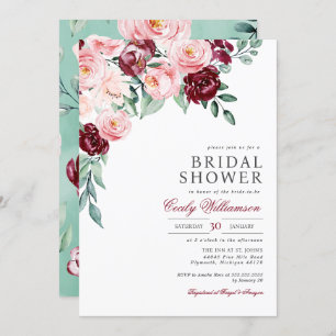 Pink Burgundy Floral Greenery Bridal Shower Invitation