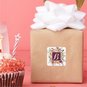 Pink & Burgundy Floral Monogram Sticker