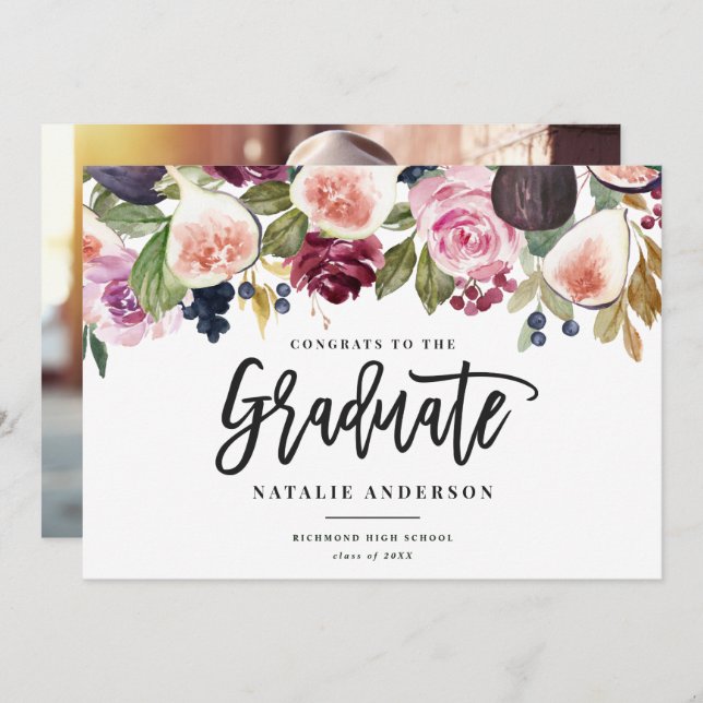 Pink burgundy floral photo graduate congrats (Front/Back)