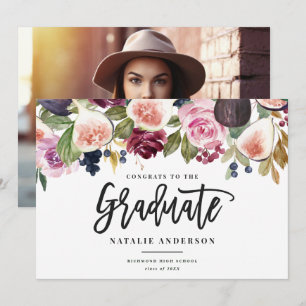 Pink burgundy floral photo graduate congrats