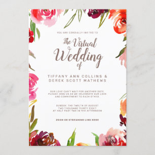 Pink Burgundy Floral Virtual Online Wedding Invitation