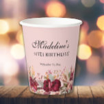 Pink Burgundy Floral Women's 50th Birthday Paper Cups<br><div class="desc">Elegant pink and burgundy watercolor floral and greenery 50th birthday party paper cups. Personalised with the name and age of the guest of honour along with her party date.  Contact me for assistance with customisation or to request additional matching or coordinating Zazzle products for your celebration.</div>