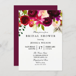Pink Burgundy Flower Bridal Shower Invitation