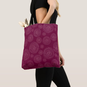 PINK BURGUNDY FLOWERS AND POLKA DOTS TOTE BAG