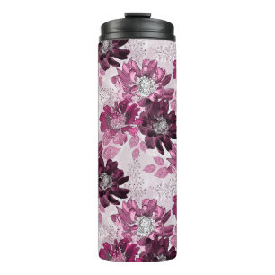 Pink, burgundy flowers on dusty pink thermal tumbler