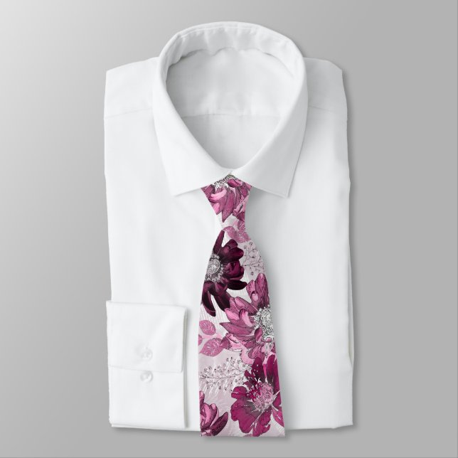Pink, burgundy flowers on dusty pink tie (Tied)