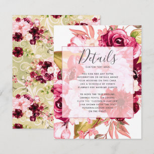 Pink Burgundy Geometric Square Wedding Details Invitation