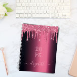 Pink burgundy glitter drips monogram 2024 planner<br><div class="desc">A dark burgundy faux metallic looking background with elegant cherry pink faux glitter drips, paint drip look. Template for a year (upside down) Personalise and add a name. The name is written in light pink with a modern hand lettered style script. Perfect for school, work or organising your personal/family life....</div>