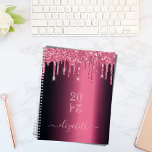Pink burgundy glitter drips monogram 2025 planner<br><div class="desc">A dark burgundy background with elegant cherry pink faux glitter drips, paint drip look. Template for a year (upside down) Personalise and add a name. The name is written in light pink with a modern hand lettered style script. Perfect for school, work or organising your personal/family life. To keep the...</div>
