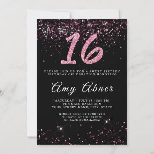 Pink Burgundy Glitter Sparkles 16 Birthday Invitation
