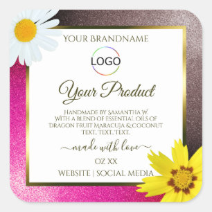 Pink Burgundy Glitter White Product Labels Logo