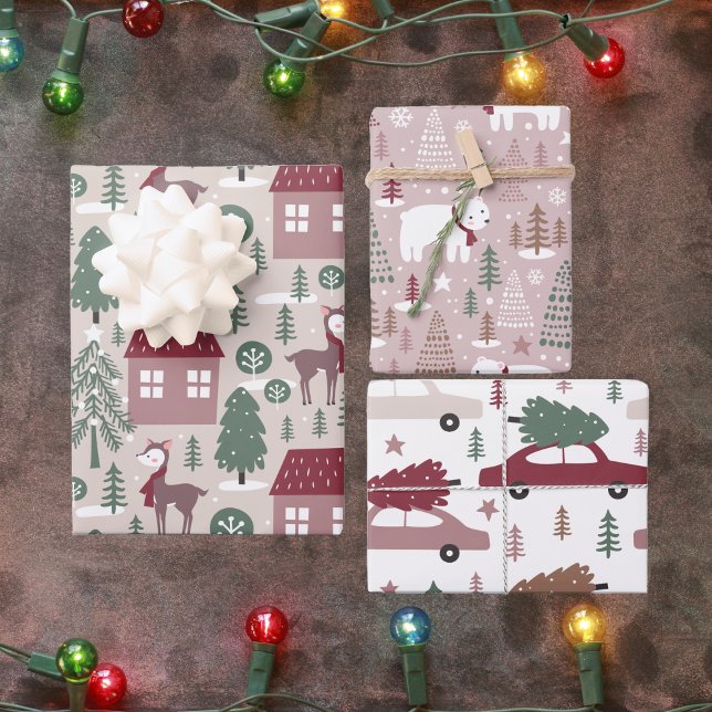 Pink Burgundy Green Christmas  Wrapping Paper Sheet (Creator Uploaded)