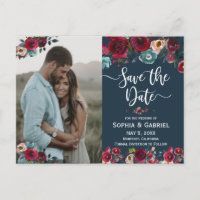 Pink Burgundy Navy Floral Save the Date Photo