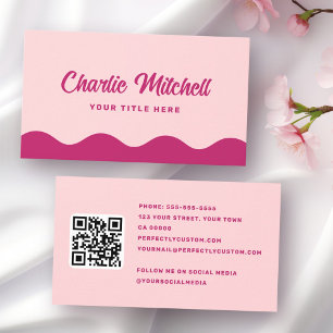 Pink burgundy retro name wavy waves border business card