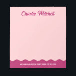 Pink burgundy retro text wavy border custom name notepad<br><div class="desc">Pink or custom colour notepad with a wavy border at the bottom and your name in a retro style font. Fonts and colours can be customised in the design tool.</div>
