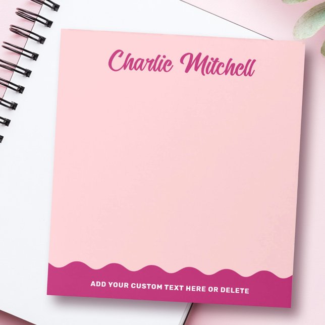 Pink burgundy retro text wavy border custom name notepad (Pink burgundy retro text wavy border custom name notepad)