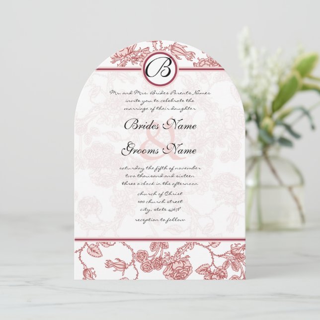 Pink & Burgundy Roses Wedding Invitation (Standing Front)