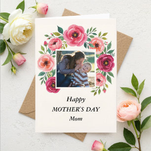 Pink Burgundy Sage Green Floral Mother's Day Holiday Card
